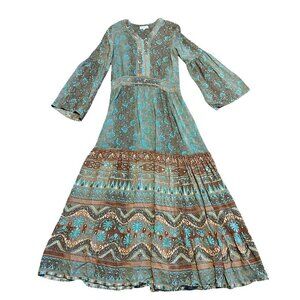 SweetSalt Long Length Bohemian Boho Maxi Dress Fall Colors Bell Sleeves Size 4